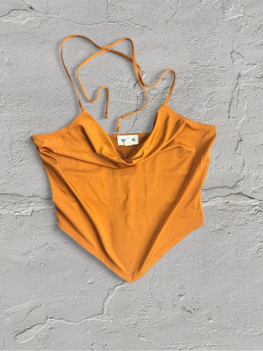 Open Edit Cowl Neck Cropped Halter Top in Amber Orange
